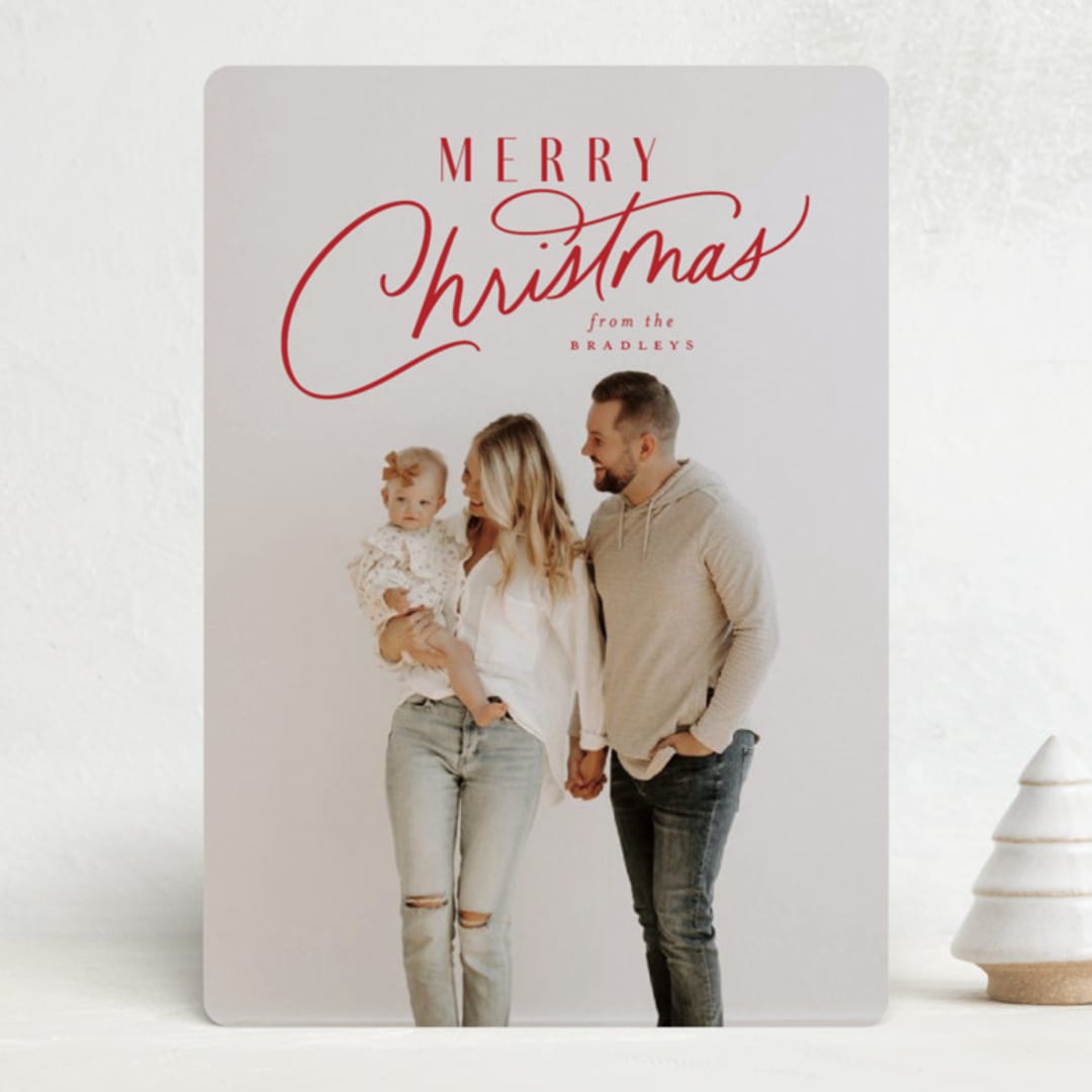 "Spirited Script" - Holiday Cards in Cherry by Everett Paper Goods - Front