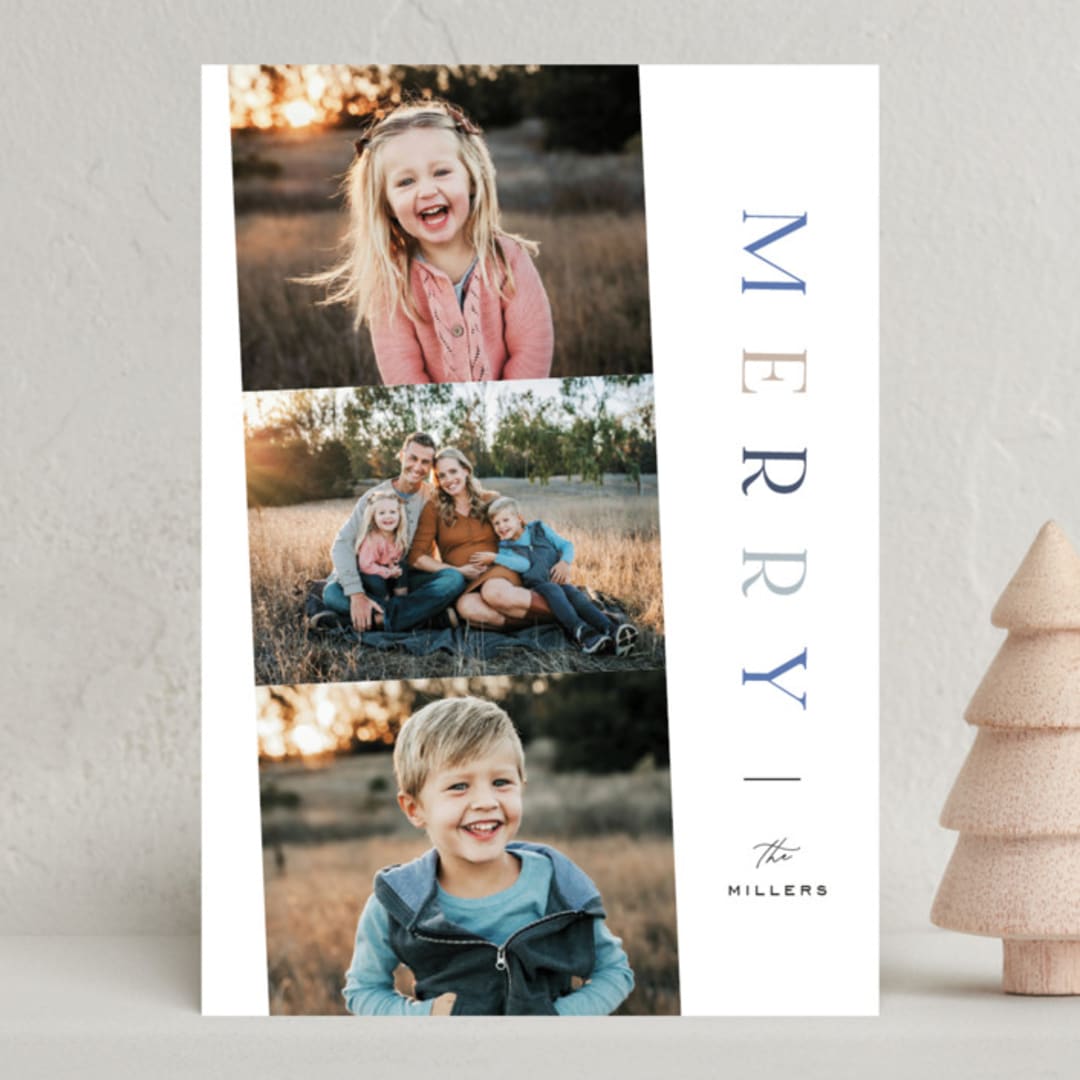 "Triple" - Holiday Cards in Denim by Pixel and Hank - Front
