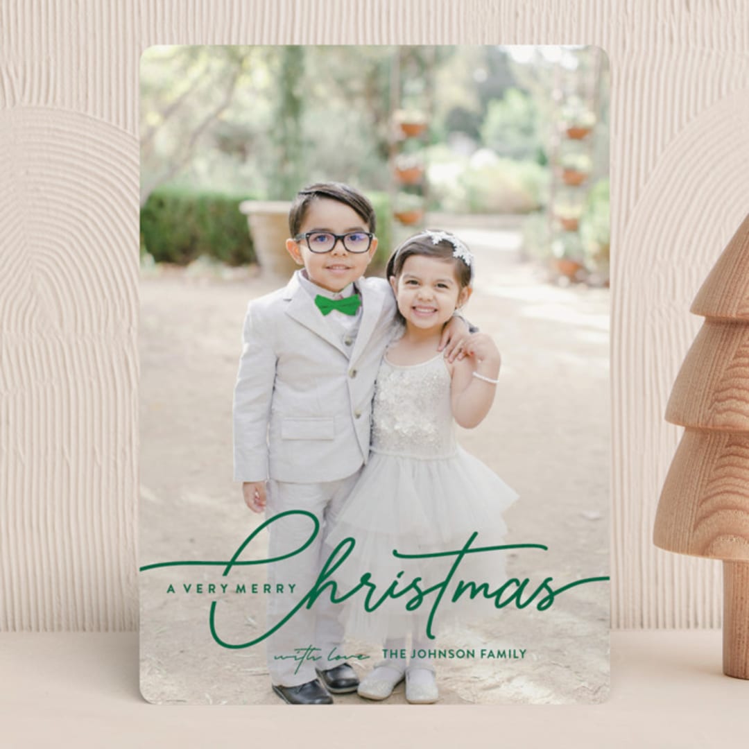 "Calligraphic Script" - Holiday Cards in Evergreen by Nam Bourassa - Front