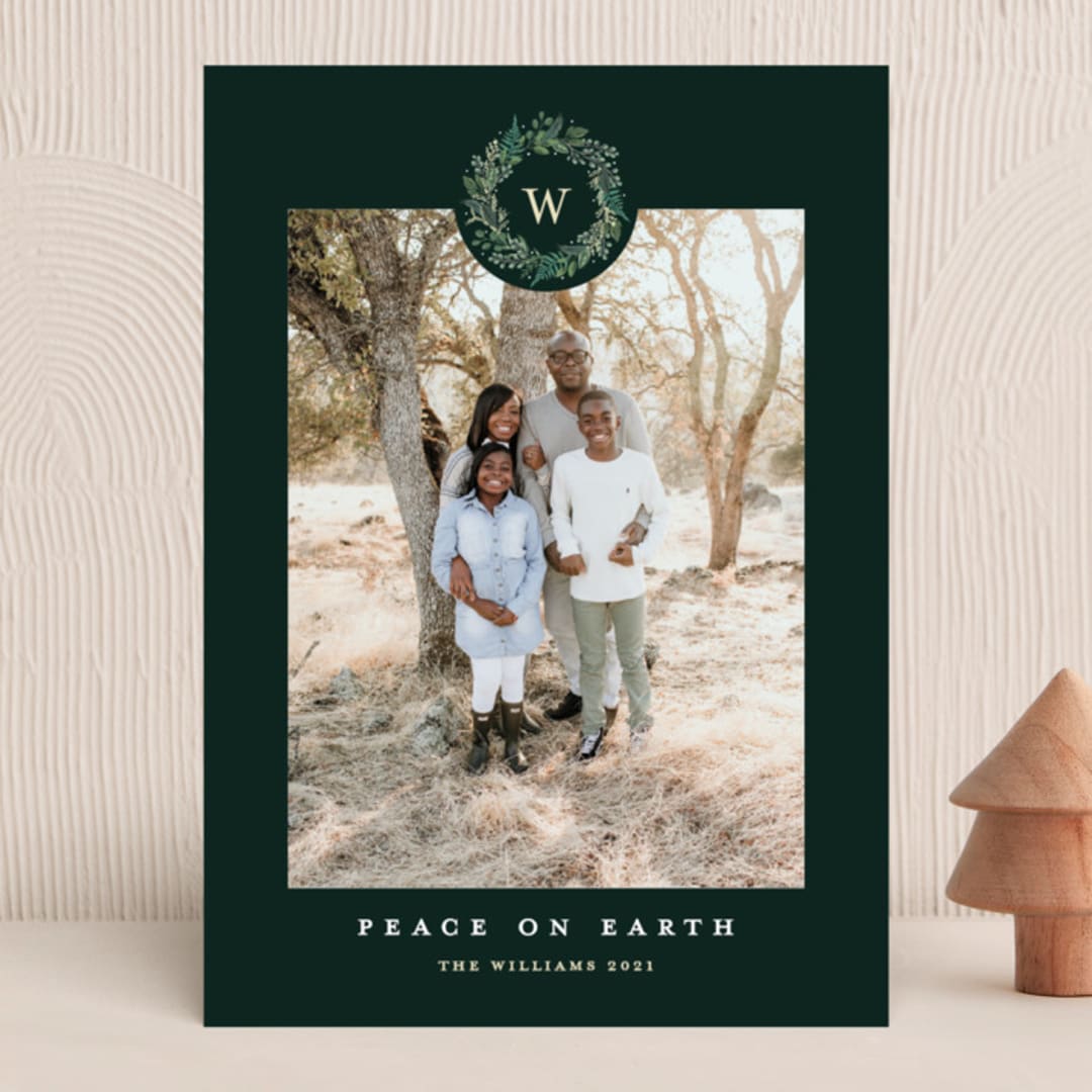 "Peace On Earth" - Holiday Cards in Spruce by Susan Moyal - Front