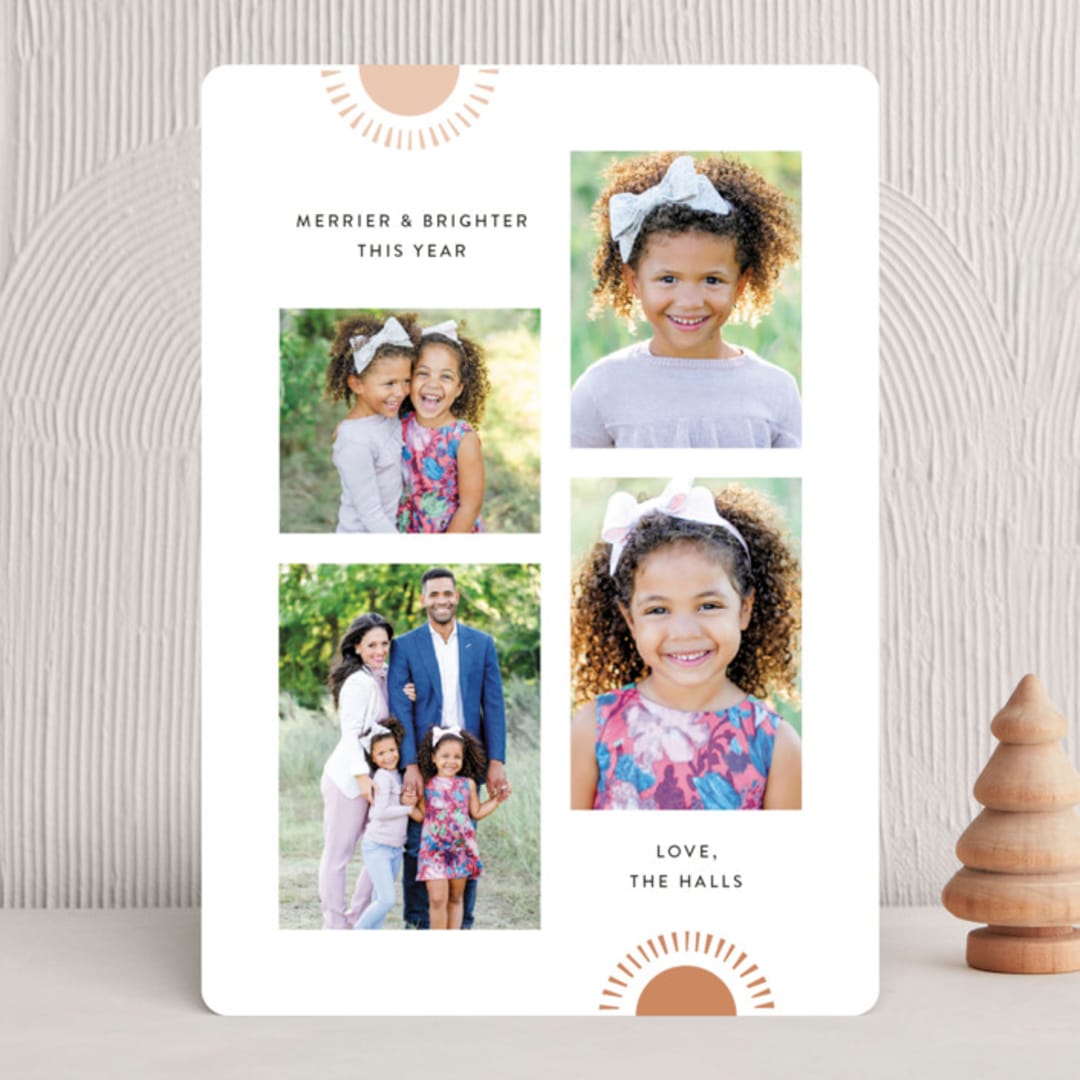"Merrier and Brighter" - Holiday Cards in Winter Rose by Laura Bercovich - Front