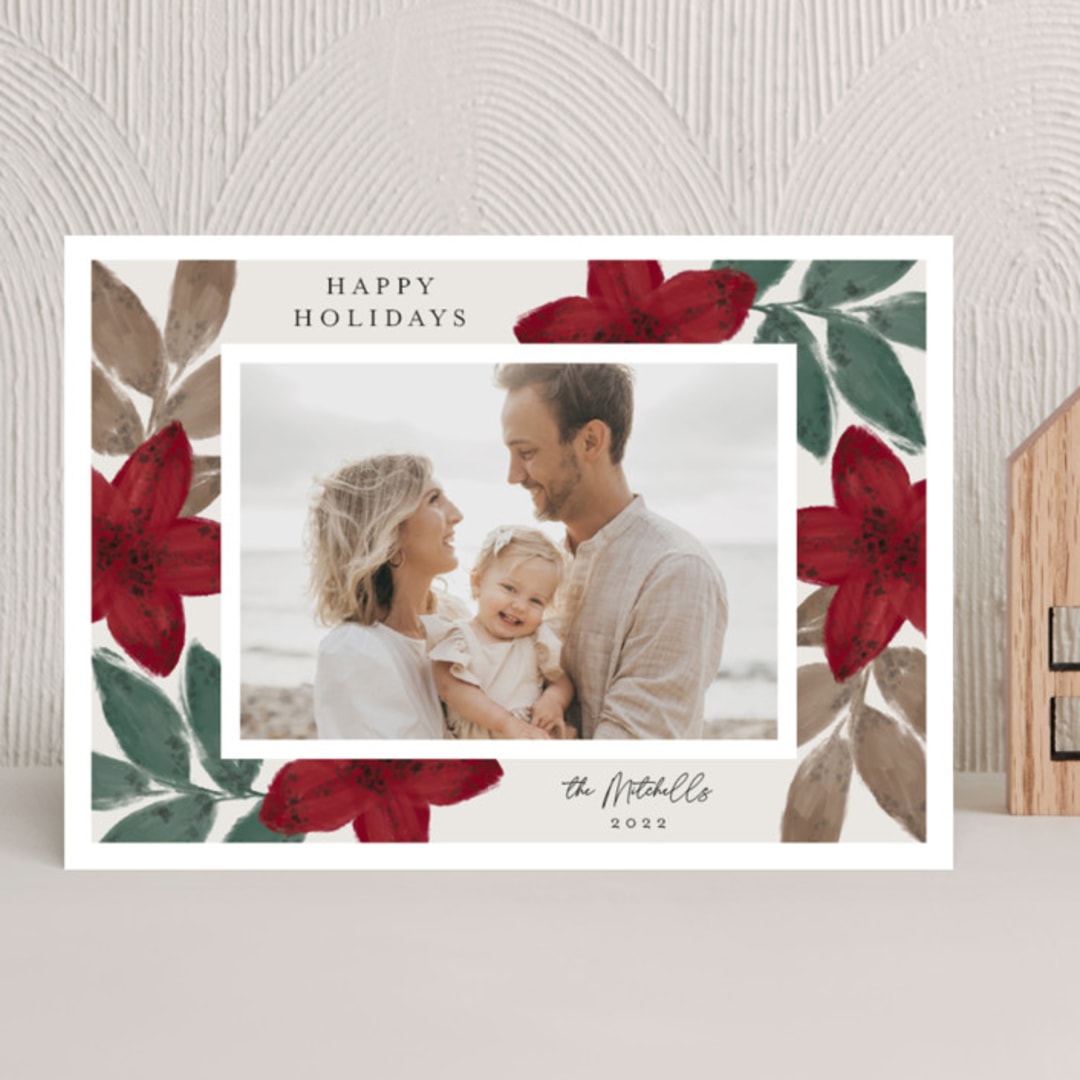 "Poinsettia Paintings" - Holiday Cards in Crimson by Lehan Veenker - Front