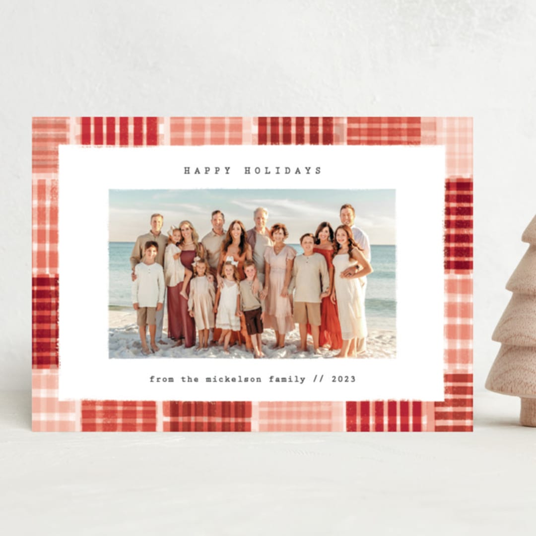 "Stamped Plaid" - Holiday Cards in Peppermint by Julie Murray - Front
