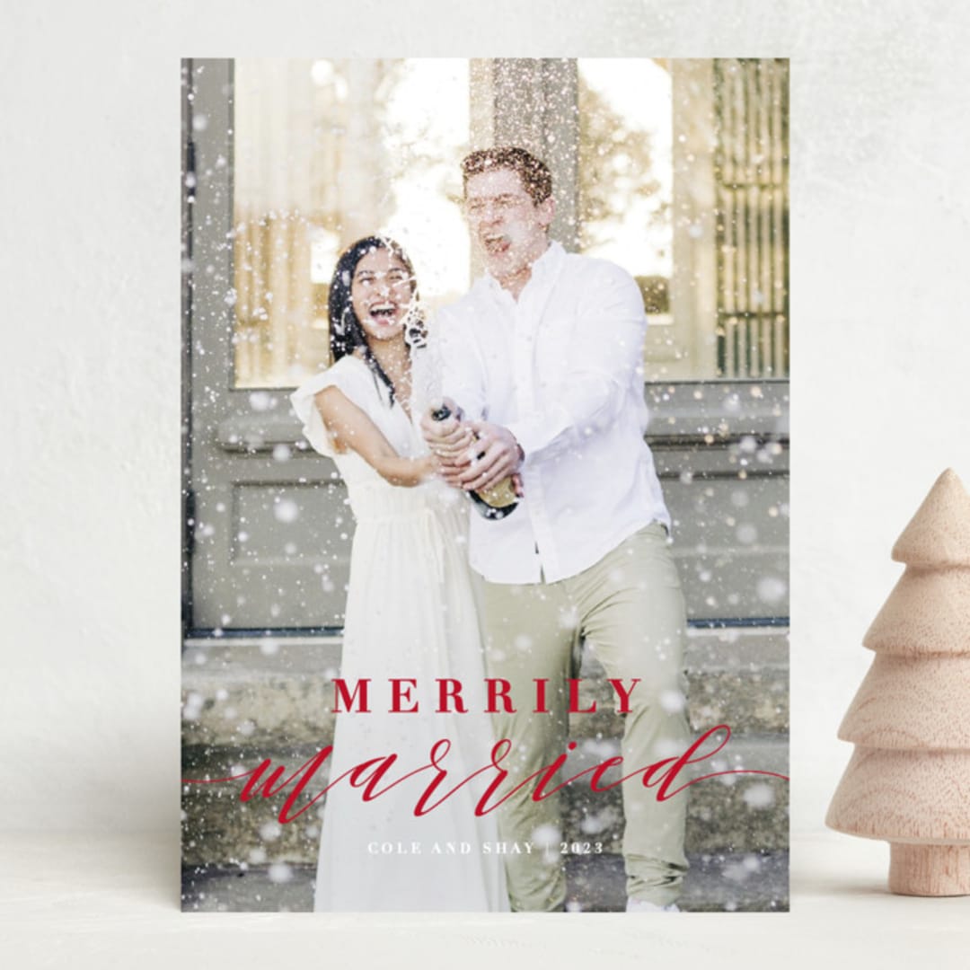 "Merrily Married" - Holiday Cards in Cherry by Roxy Cervantes - Front