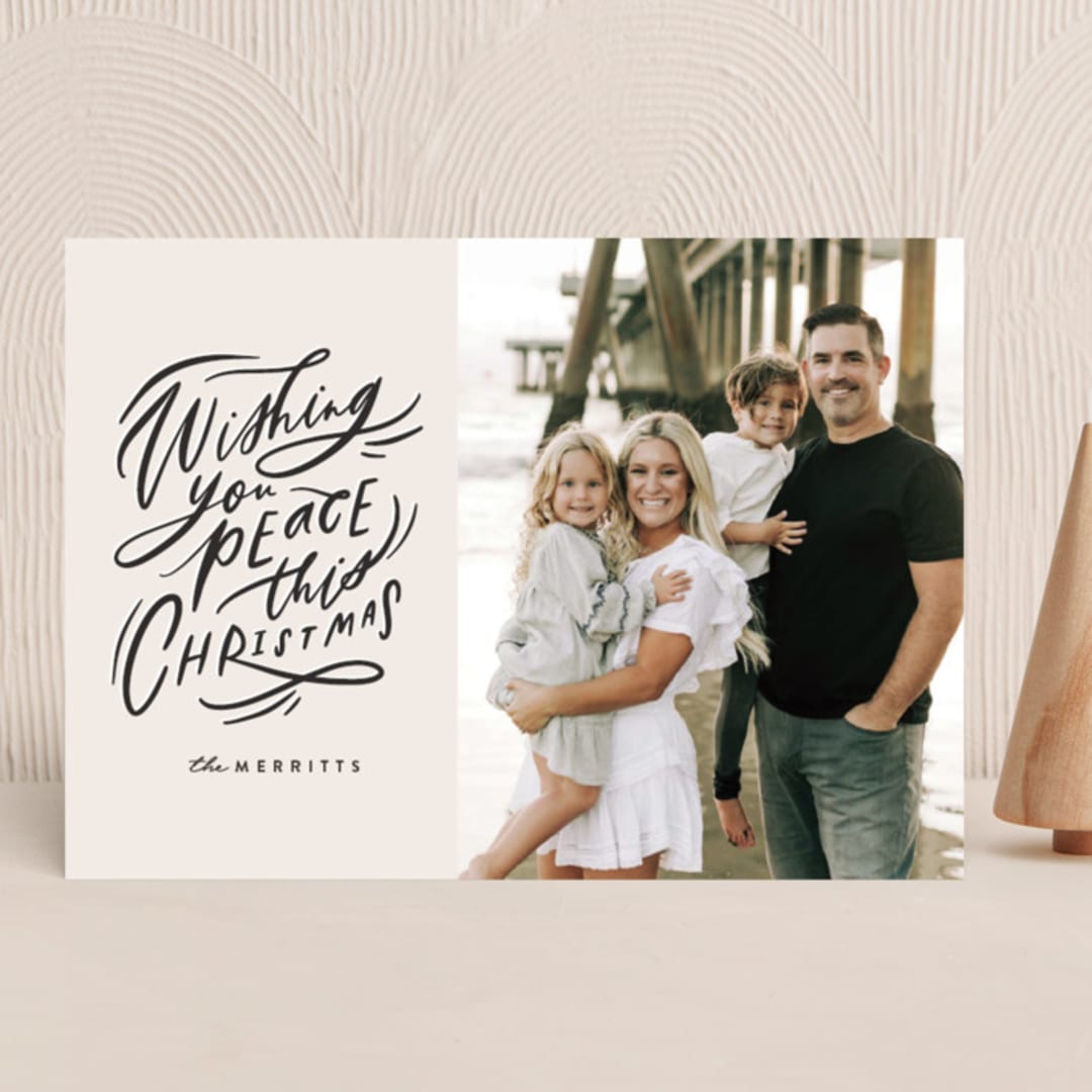"Hand Lettered Wish" - Holiday Cards in Birch by Julie Murray - Front