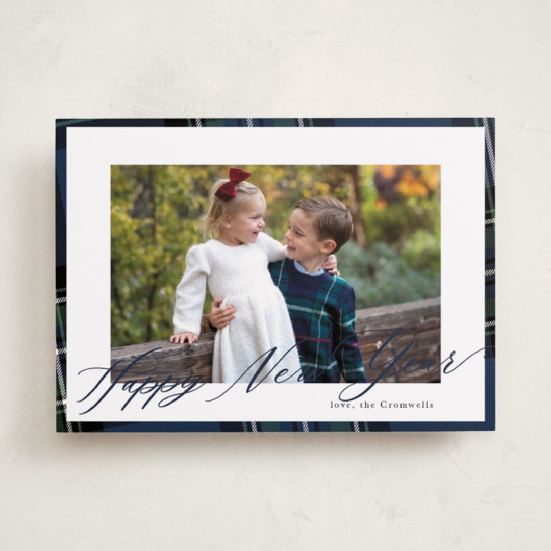 "Yule Plaid" - Holiday Cards in Navy by Cindy Reynolds - Front