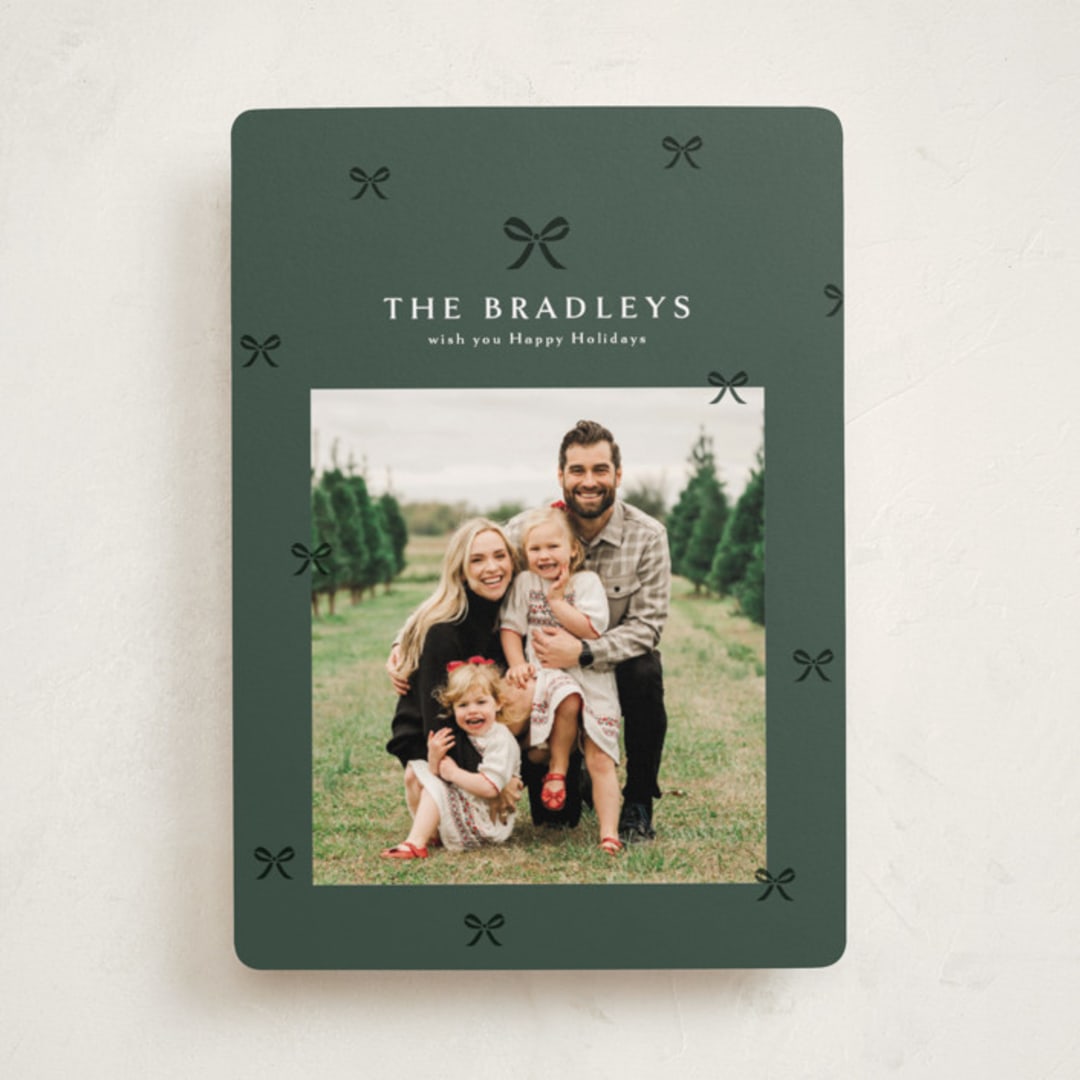 "Bow-tied" - Holiday Cards in Evergreen by Melanie Kosuge - Front