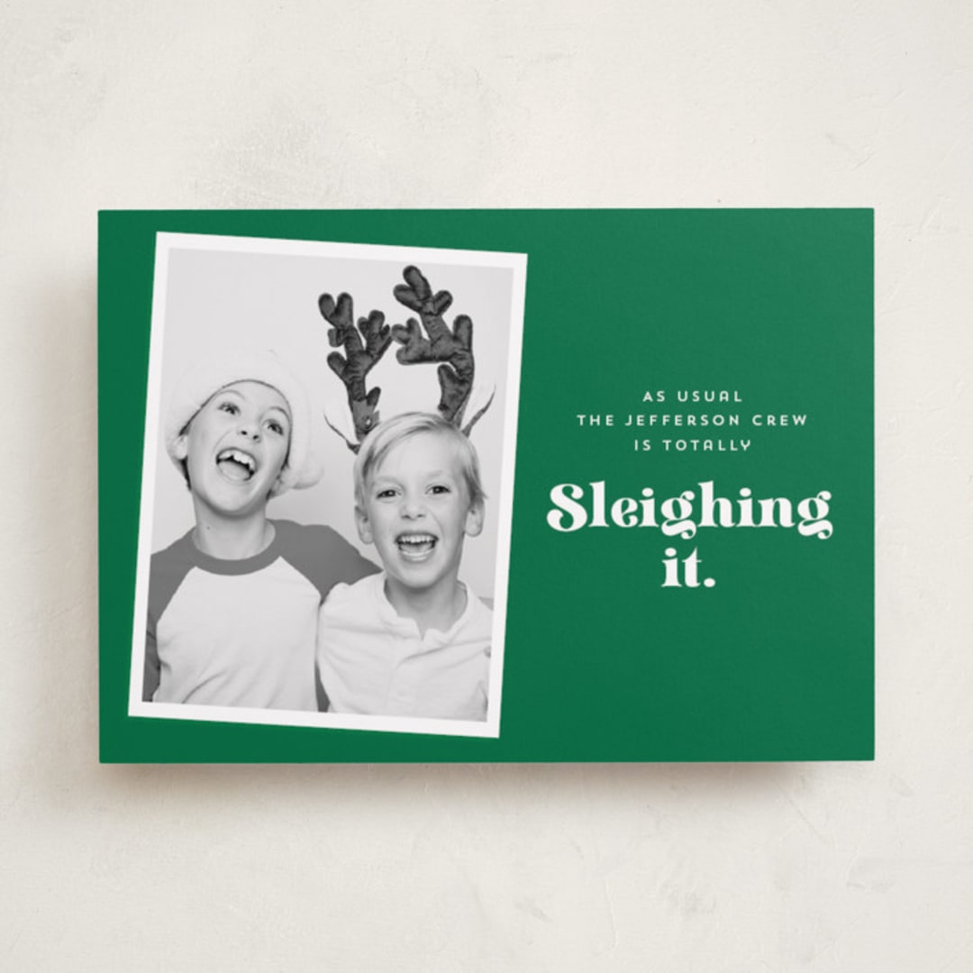 "Sleighing It" - Holiday Cards in Elf by Corinne Malesic - Front