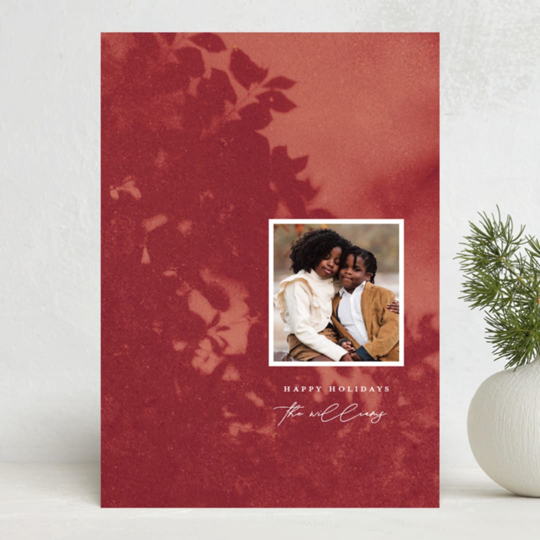 "Penumbra" - Holiday Cards in Cranberry by Snow and Ivy - Front