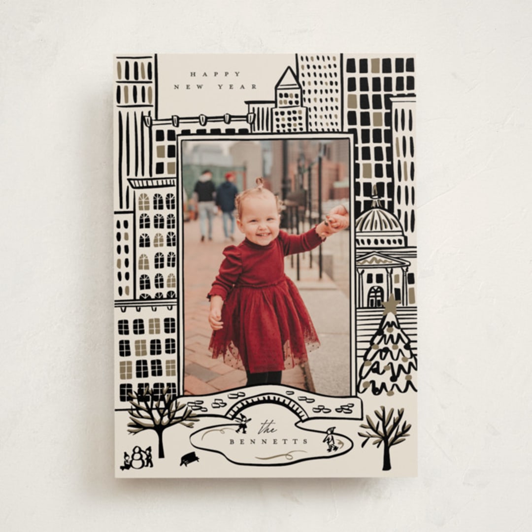 "City Sketch" - Holiday Cards in Licorice by Ekko Studio - Front