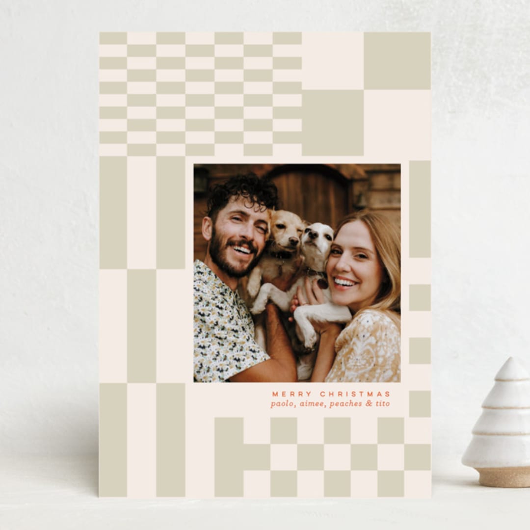 "Checker" - Holiday Cards in Latte by Kennedi Shaw - Front