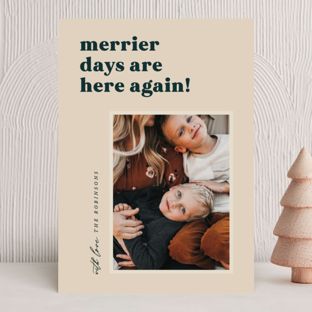 "Merrier Days" - Holiday Cards in Latte by Hooray Creative - Front