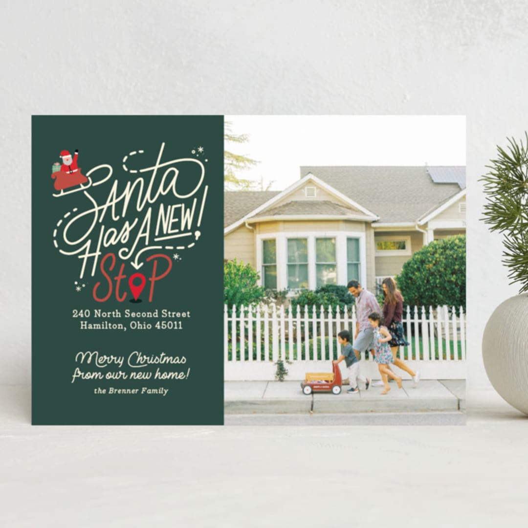 "Santa Stop" - Holiday Cards in Evergreen by Carrie ONeal - Front