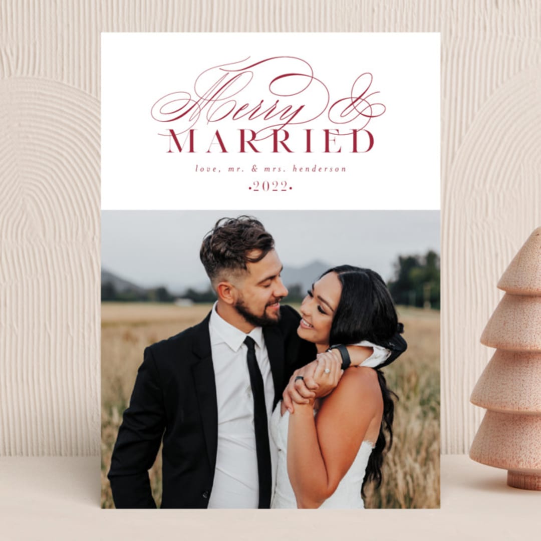 "So Merry Married" - Holiday Cards in Holly Berry by Ashlee Townsend - Front