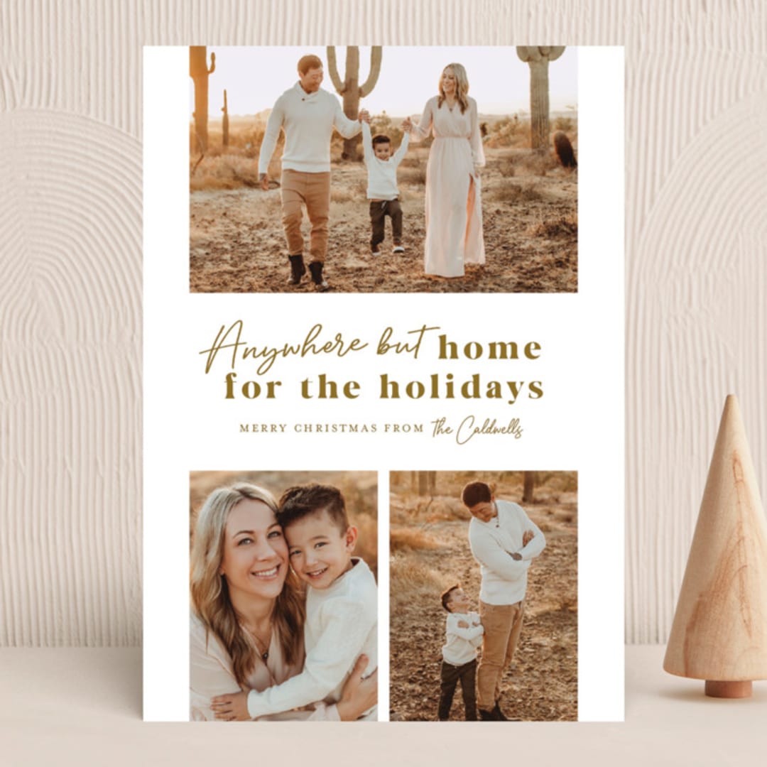 "Anywhere But Home" - Holiday Cards in Golden by Melissa Egan of Pistols - Front