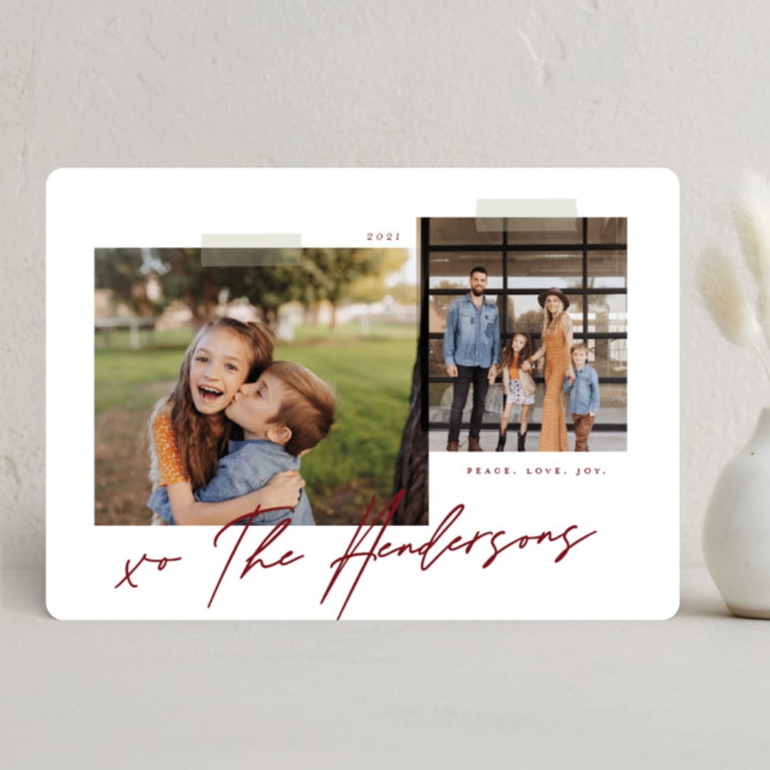"Snapshots" - Holiday Cards in Merlot by That Girl Press - Front