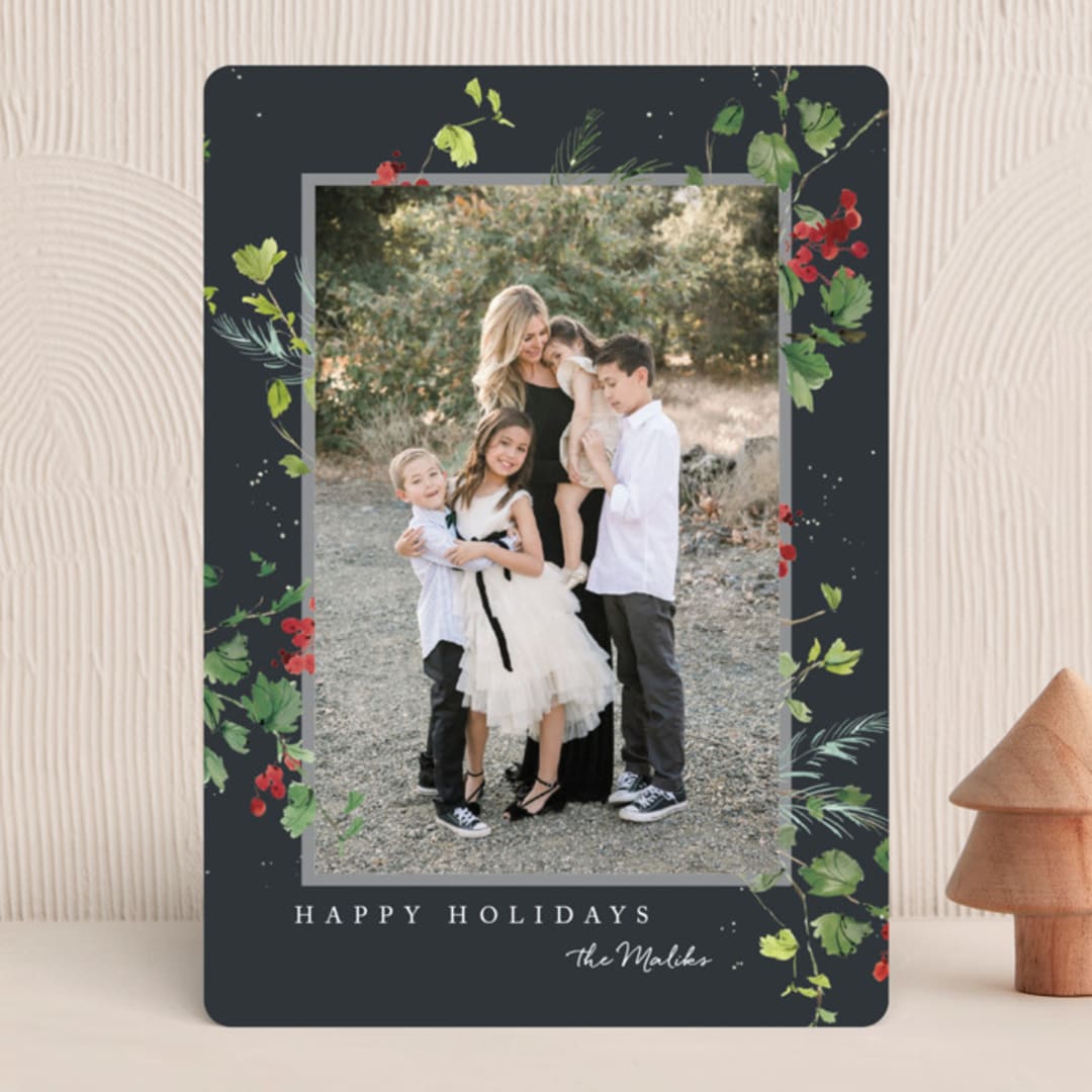 "Festive Ivy" - Holiday Cards in Midnight by Kelly Ventura - Front