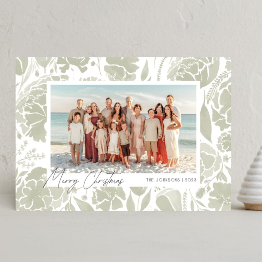 "Terra Cotta Floral Border" - Holiday Cards in Sage by Erika Firm - Front