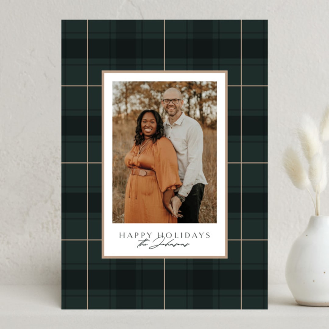 "Chic Plaid" - Holiday Cards in Blue Spruce by Kate Ahn - Front