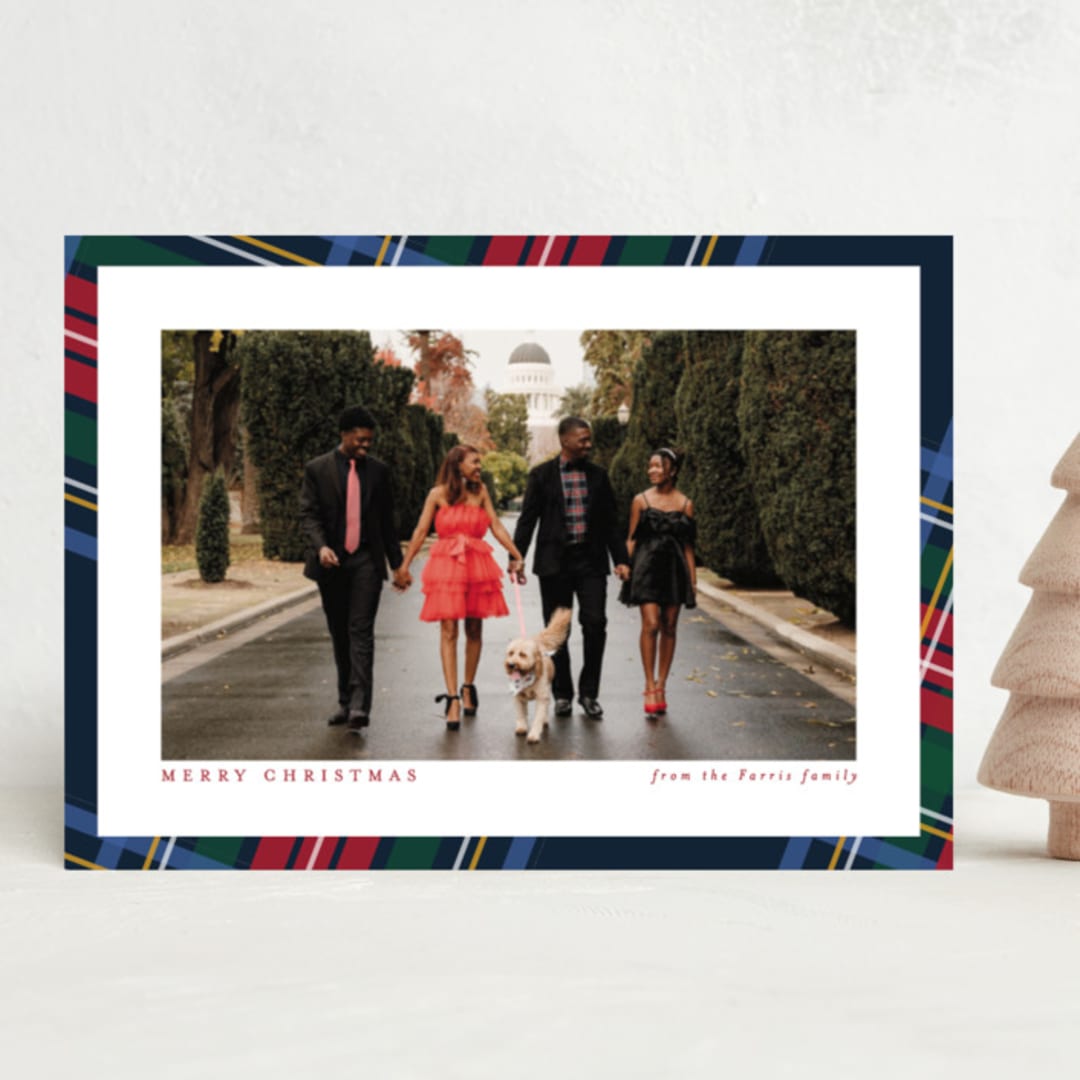 "Plaid Framed" - Holiday Cards in Navy by Lea Delaveris - Front