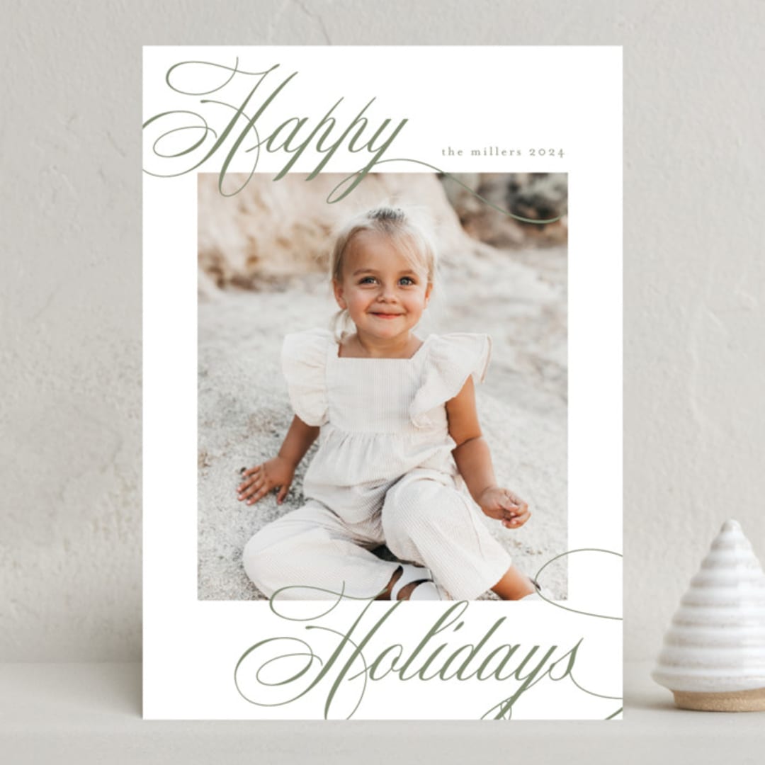 "Merry Script" - Holiday Cards in Sage by Nicole Walsh - Front