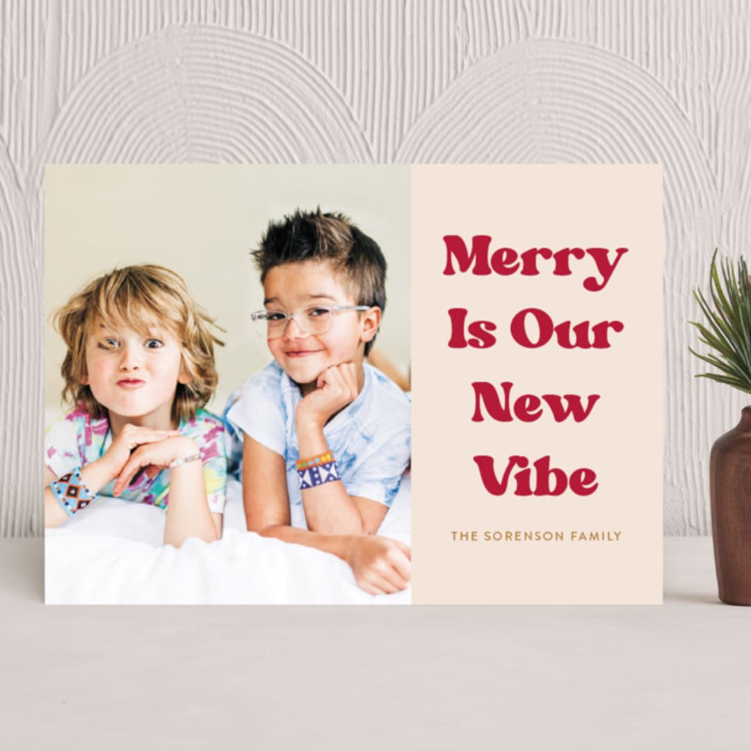 "Merry Vibe" - Holiday Cards in Berry by GeekInk Design - Front