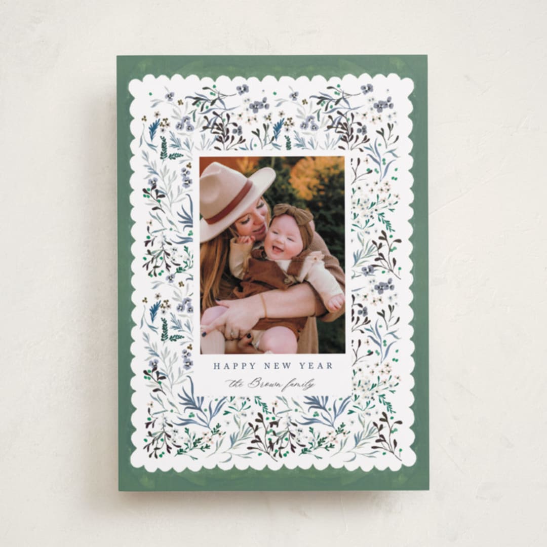 "Wonderland Floral" - Holiday Cards in Pine by Kelly Ventura - Front