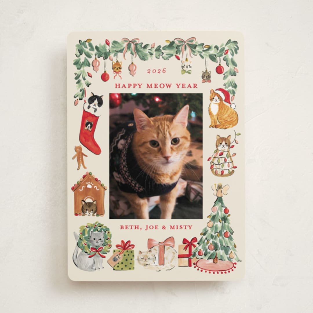 "Meowy Christmas" - Holiday Cards in Vintage by Sarah Knight - Front