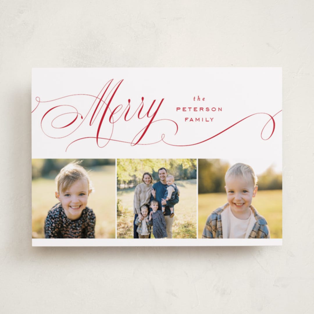 "Merrily" - Holiday Cards in Cranberry by Janean Hinger - Front