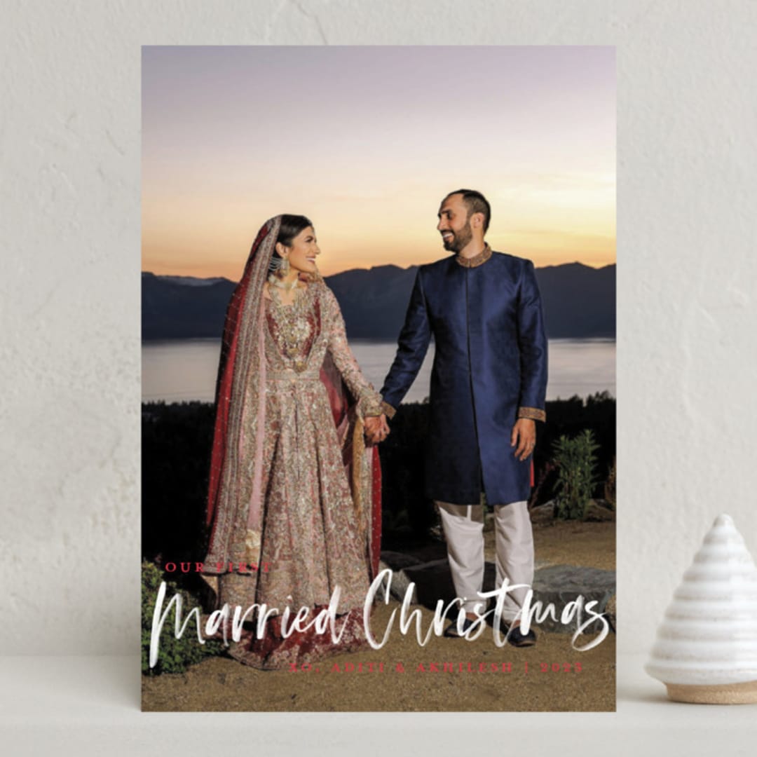 "Our First Married Christmas" - Holiday Cards in Berry by Kerry Doyle - Front