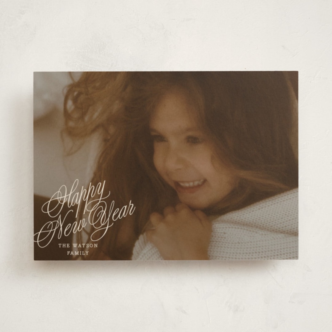 "Scripted Note" - Holiday Cards in Champagne by Baumbirdy - Front