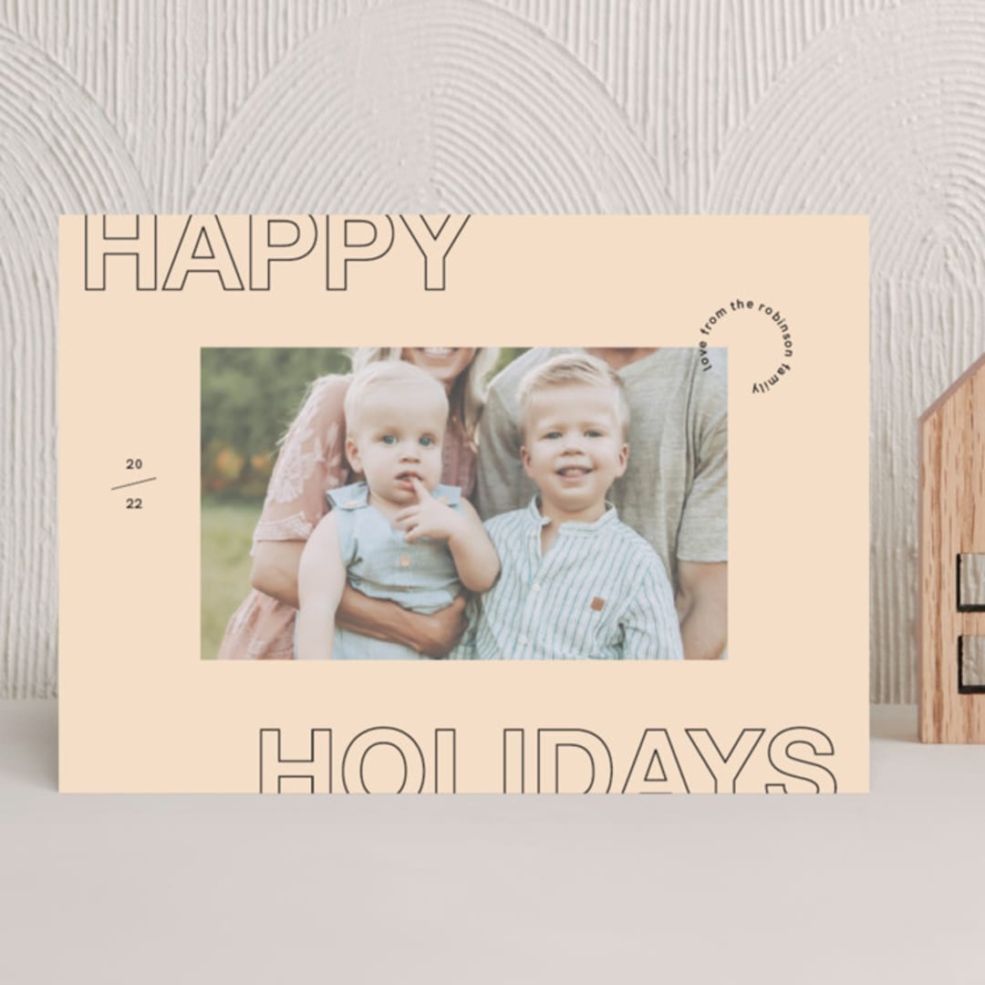 "Modern Outline" - Holiday Cards in Peach by Wendy Chung - Front