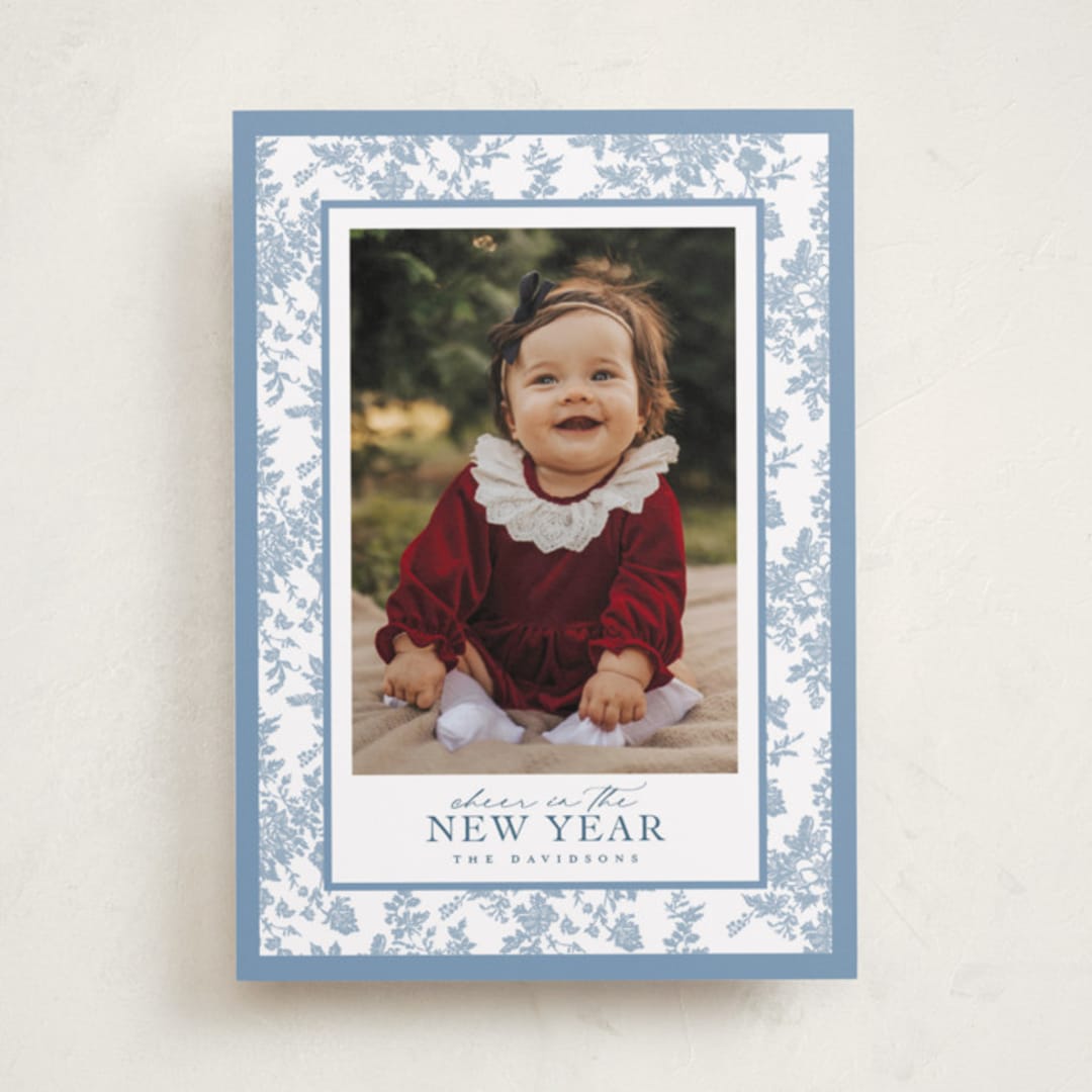 "Merry Floral Toile" - Holiday Cards in Powder by Jenna Holcomb - Front