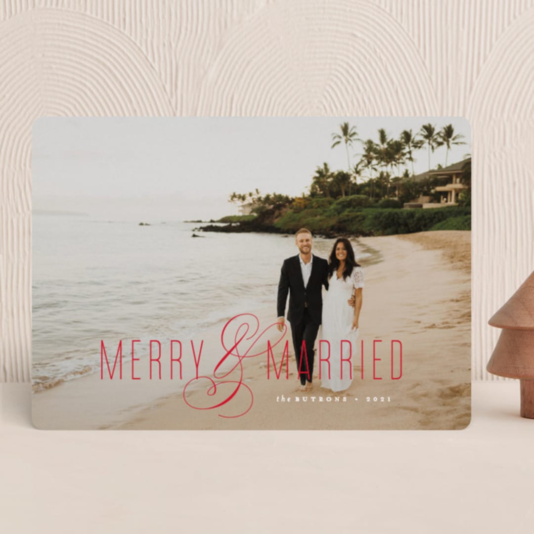 "Merry and Married" - Holiday Cards in Cherry by Roxy Cervantes - Front
