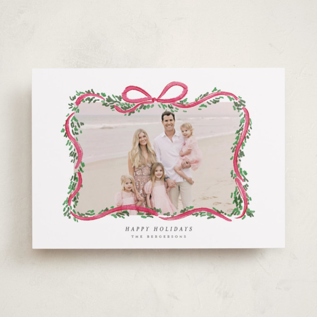 "Ribbonly Frame" - Holiday Cards in Holly Berry by Itsy Belle Studio - Front