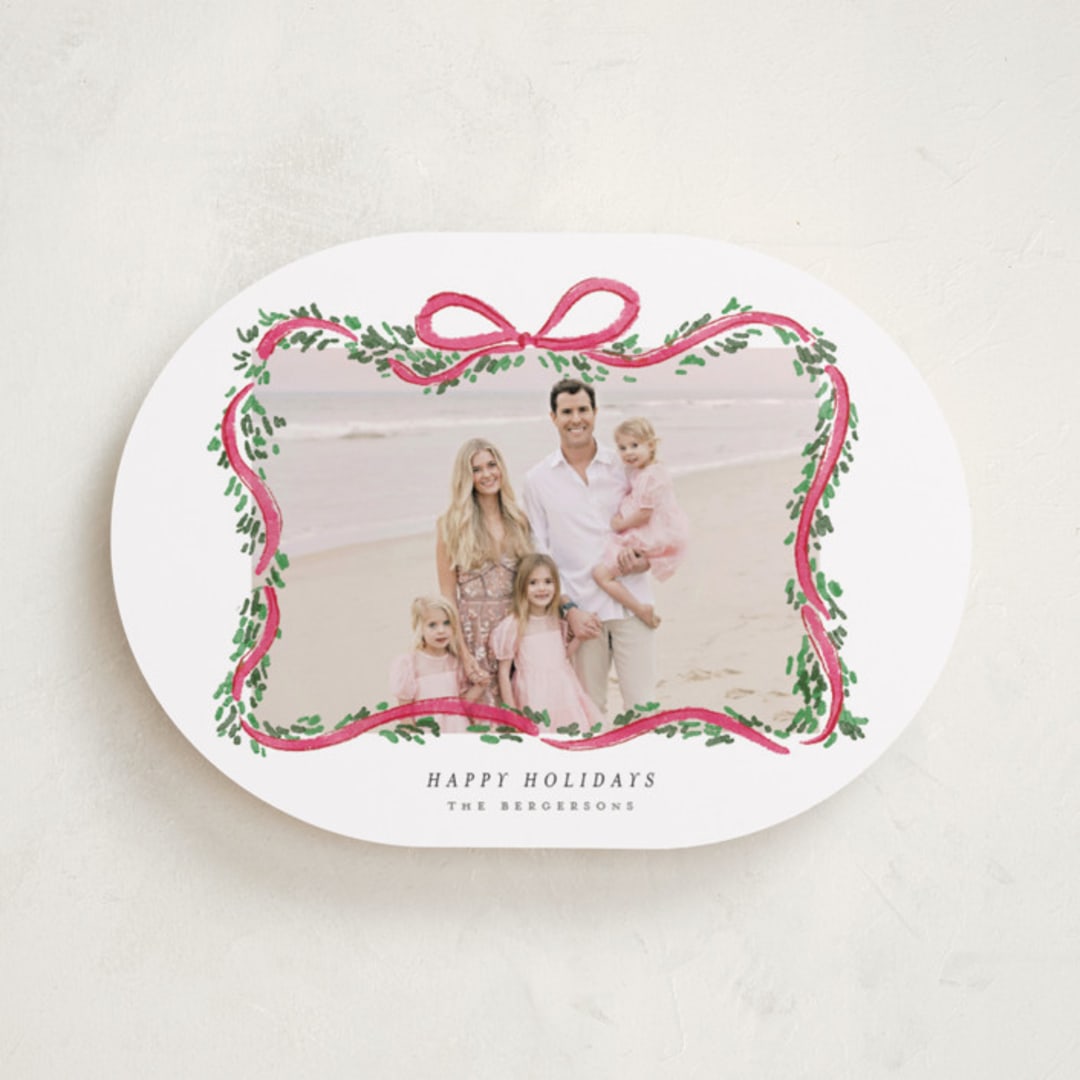 "Ribbonly Frame" - Holiday Cards in Holly Berry by Itsy Belle Studio - Front
