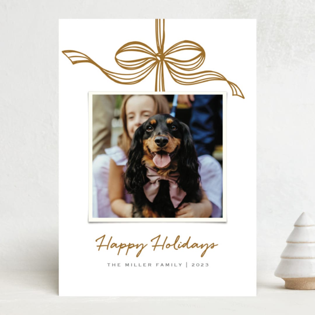"Tied with a bow" - Holiday Cards in Golden by SimpleTe Design - Front