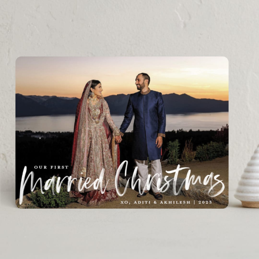 "Our First Married Christmas" - Holiday Cards in Snow by Kerry Doyle - Front
