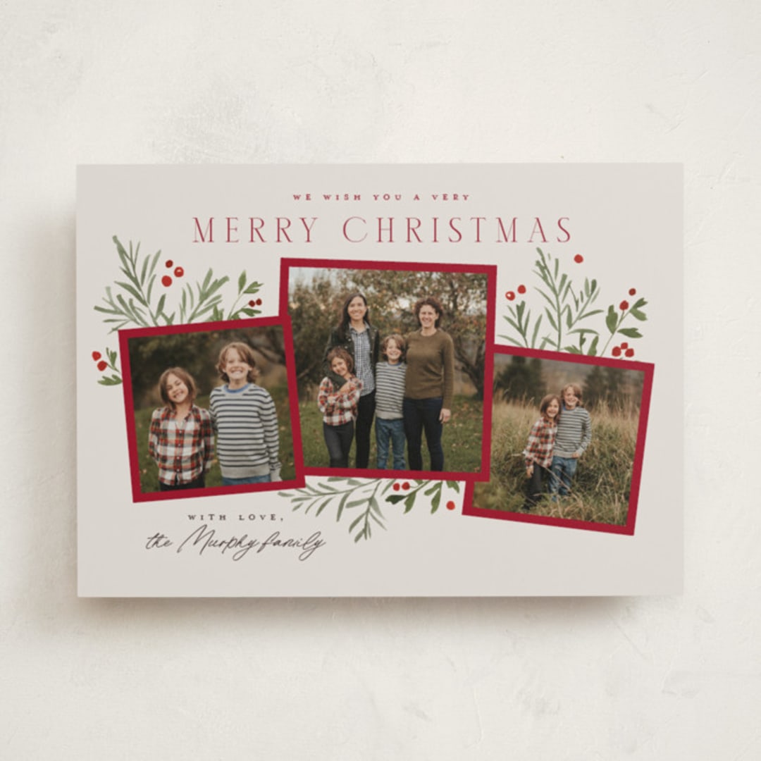 "Pine Holly" - Holiday Cards in Sugar Cookie by Everett Paper Goods - Front