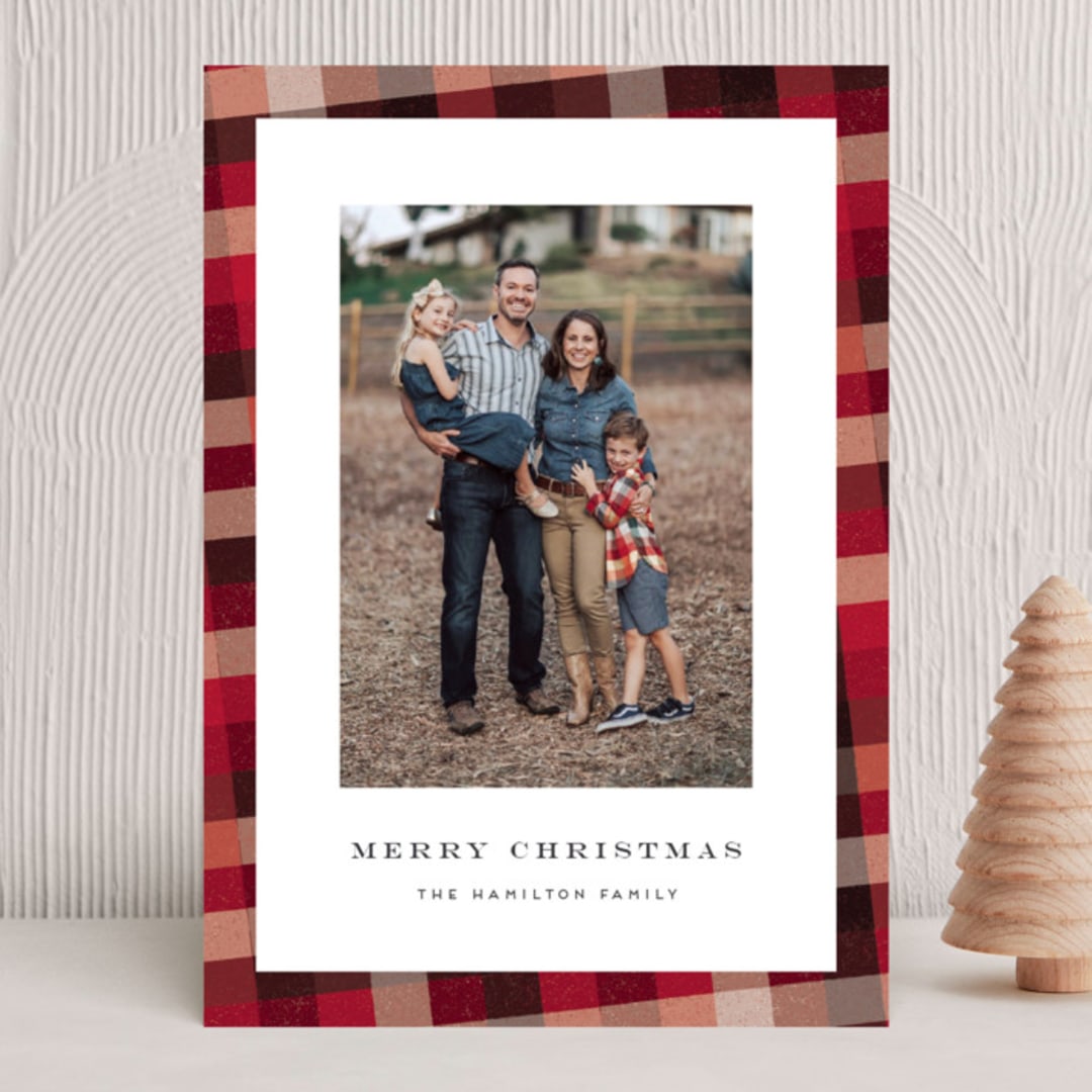"Flannel" - Holiday Cards in Cranberry by Amy Payne - Front