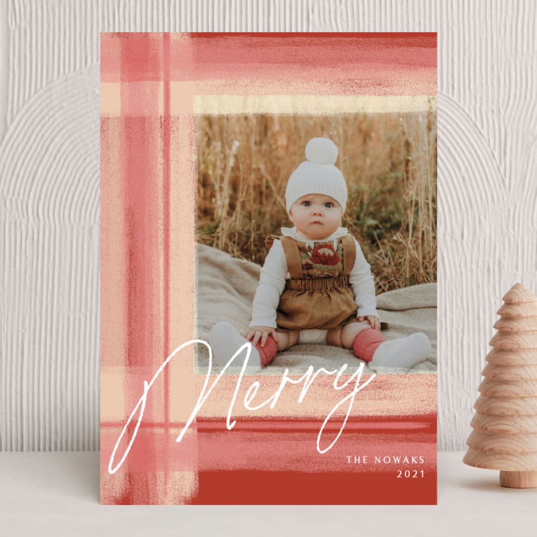 "Tartan" - Holiday Cards in Sunset by Jennifer Lew - Front