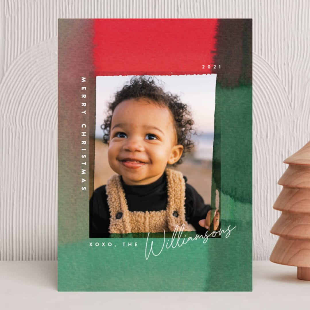 "Watercolor Frame" - Holiday Cards in Christmas Tree by Shannon Chen of Four Wet Feet Studio - Front