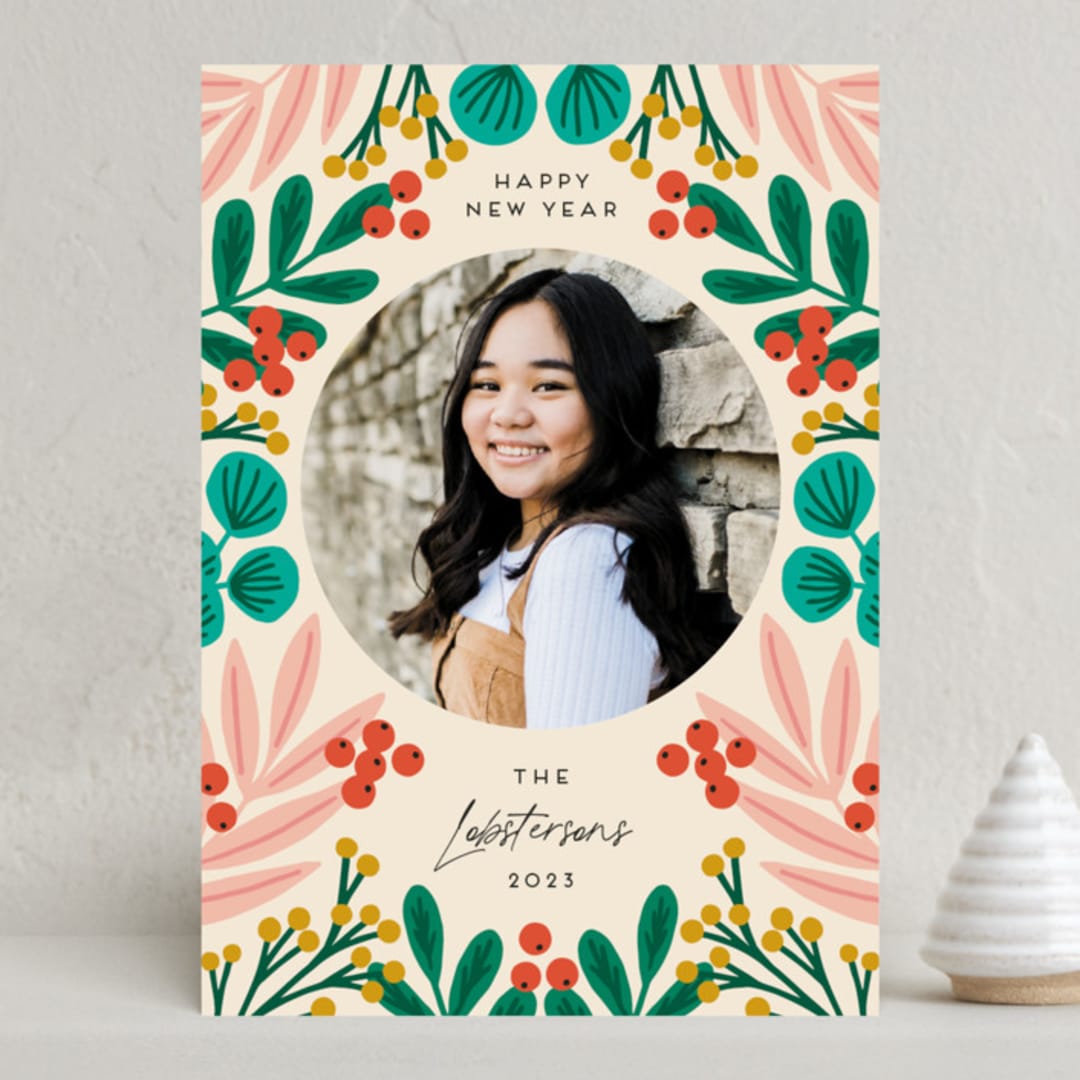 "Drawn Foliage" - Holiday Cards in Buttercream by Genna Blackburn - Front