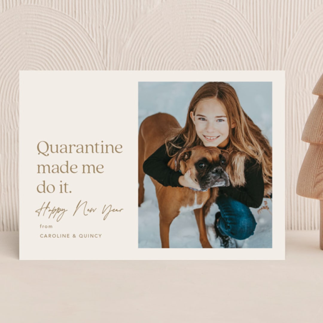 "Because of Quarantine" - Holiday Cards in Golden by Amy Kross - Front