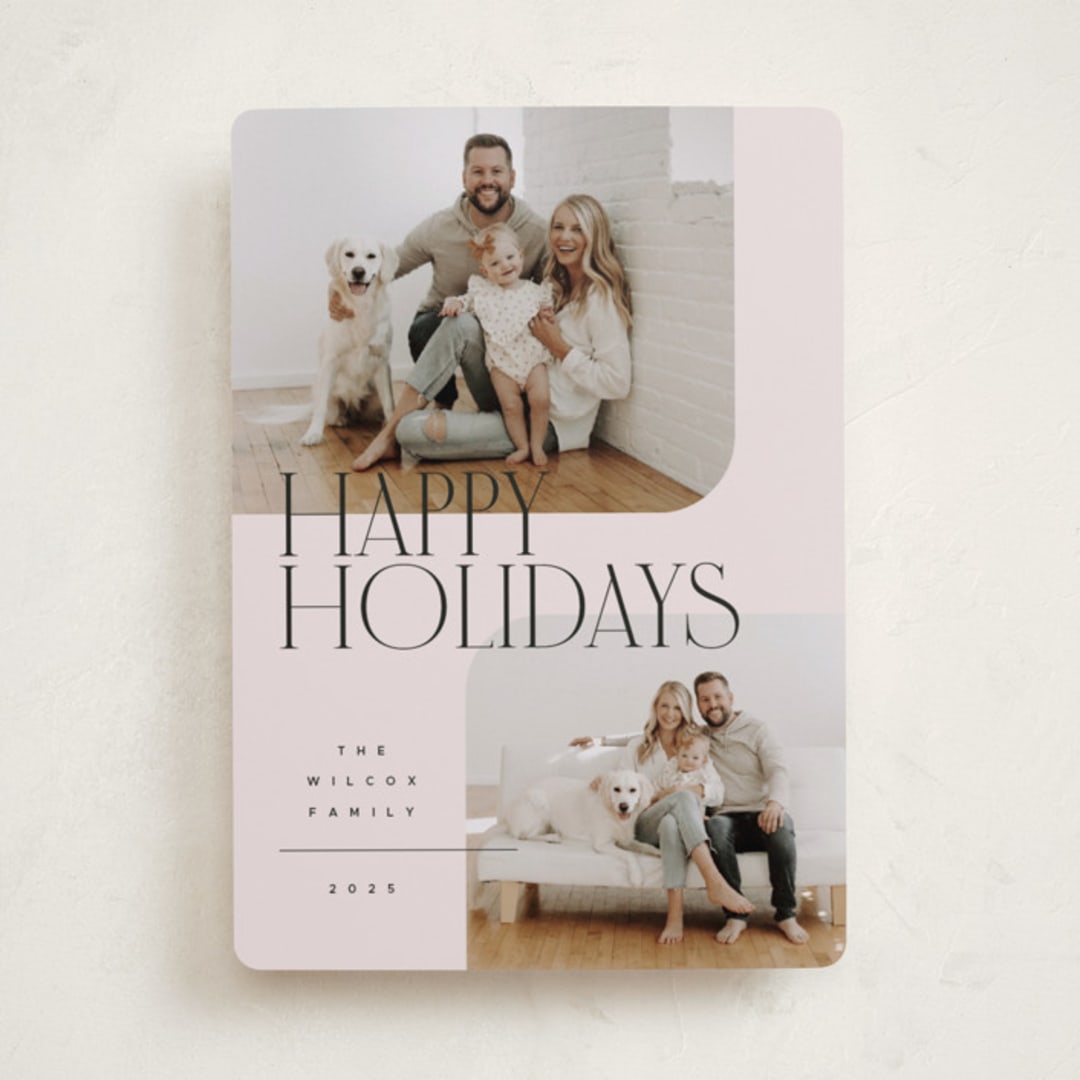 "Happy Overlay" - Holiday Cards in Linen by Kelly Schmidt - Front