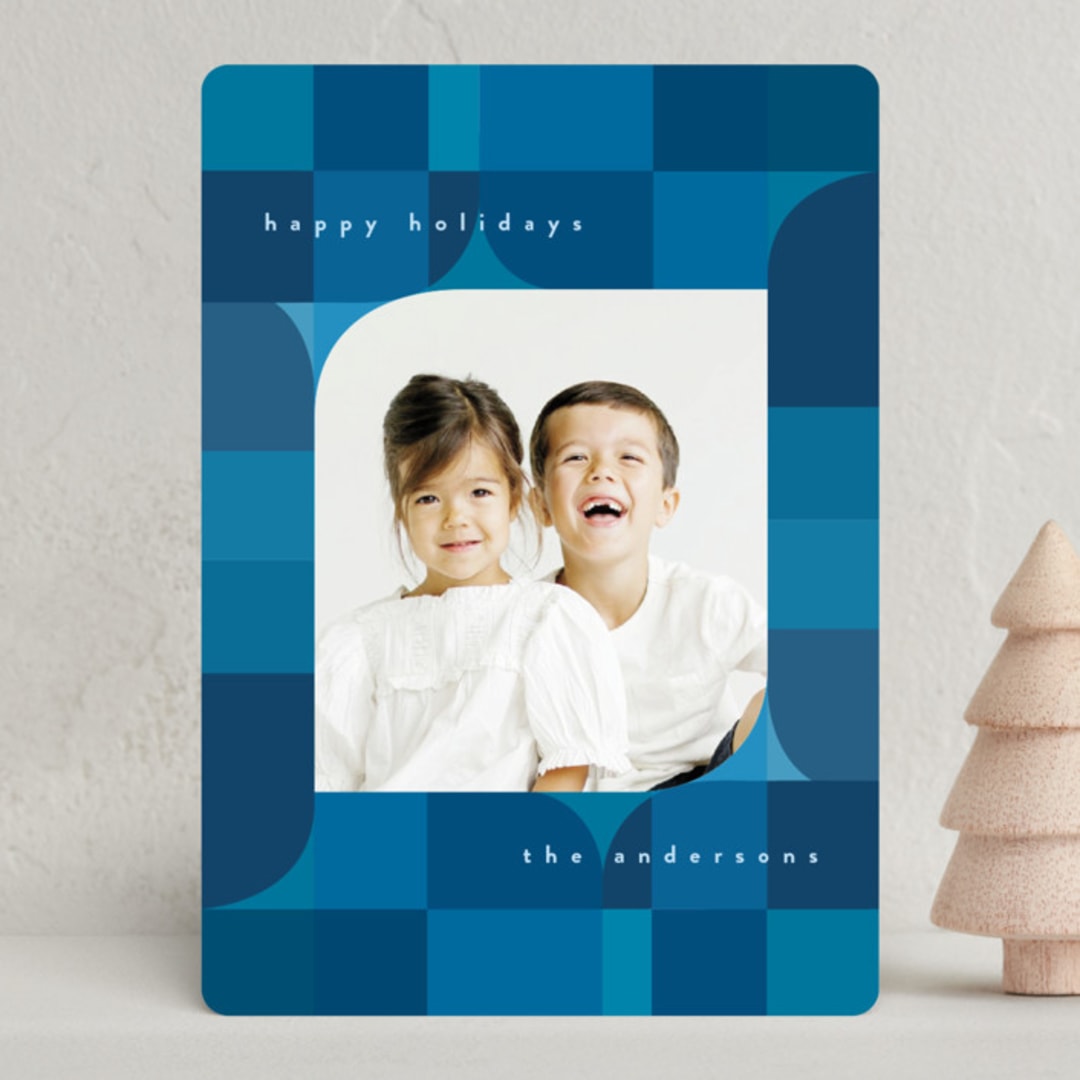 "Retro Plaid" - Holiday Cards in Lake by Katie Zimpel - Front