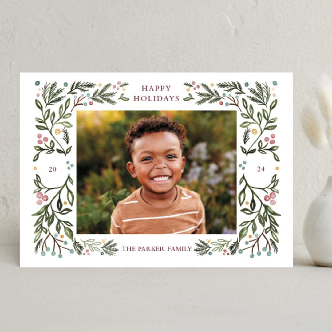 "Botanical Frame" - Holiday Cards in Blush by Angel Walker - Front