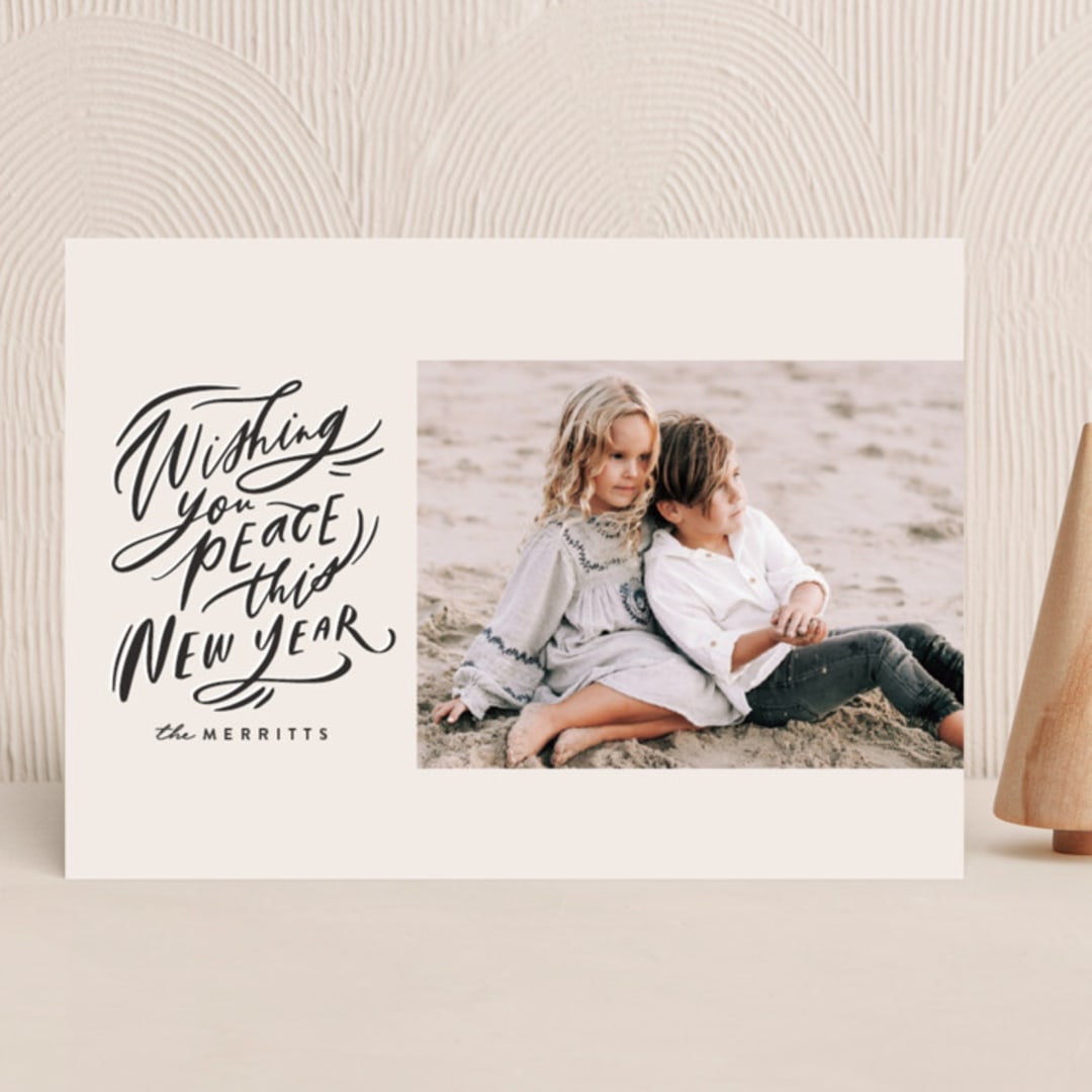 "Hand Lettered Wish" - Holiday Cards in Birch by Julie Murray - Front