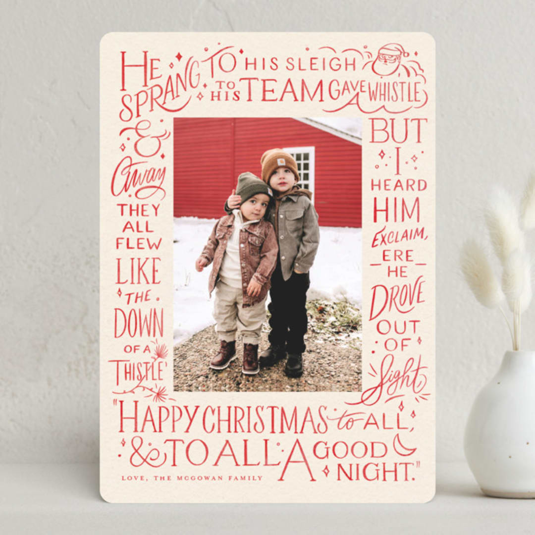 "Happy Christmas to All" - Holiday Cards in Cranberry by Morgan Ramberg - Front