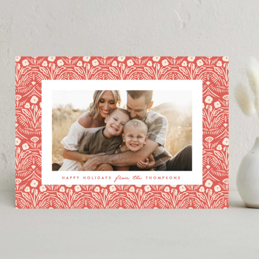"Winter Folk Floral" - Holiday Cards in Peppermint by Julie Murray - Front